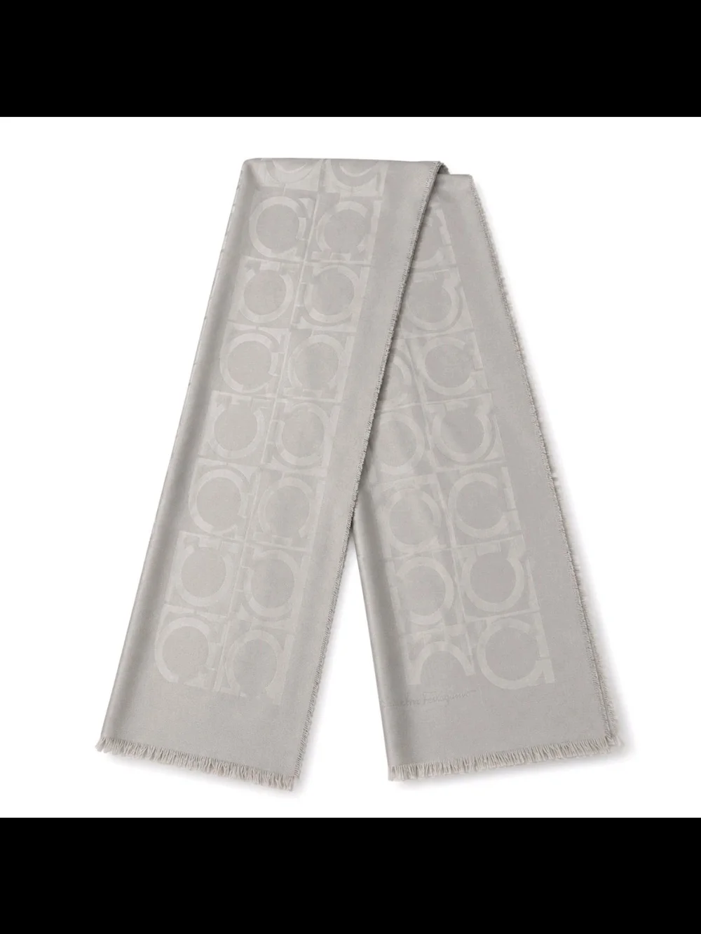Salvatore Ferragamo Gancini Silk Wool Scarf Gray Silver Made in Italy Unisex